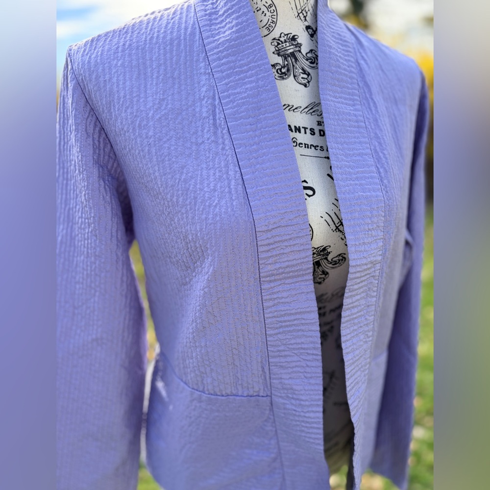 Vtg Eileen Fisher Lavender Silk Blazer Textured Open Jacket Women’s SMALL Purple